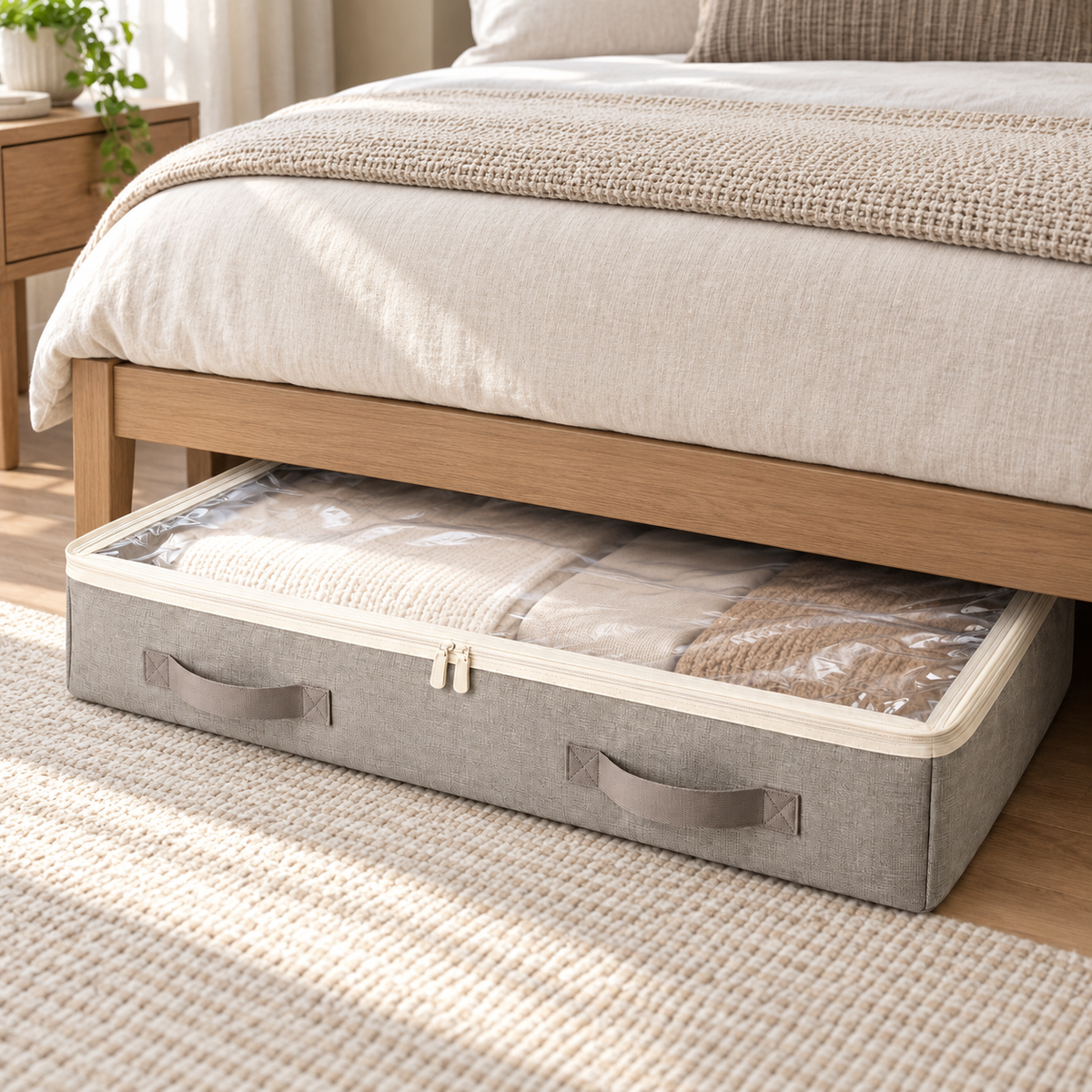 Livesoare Under-Bed Fabric Storage Bag with Clear Top & Dual Handles
