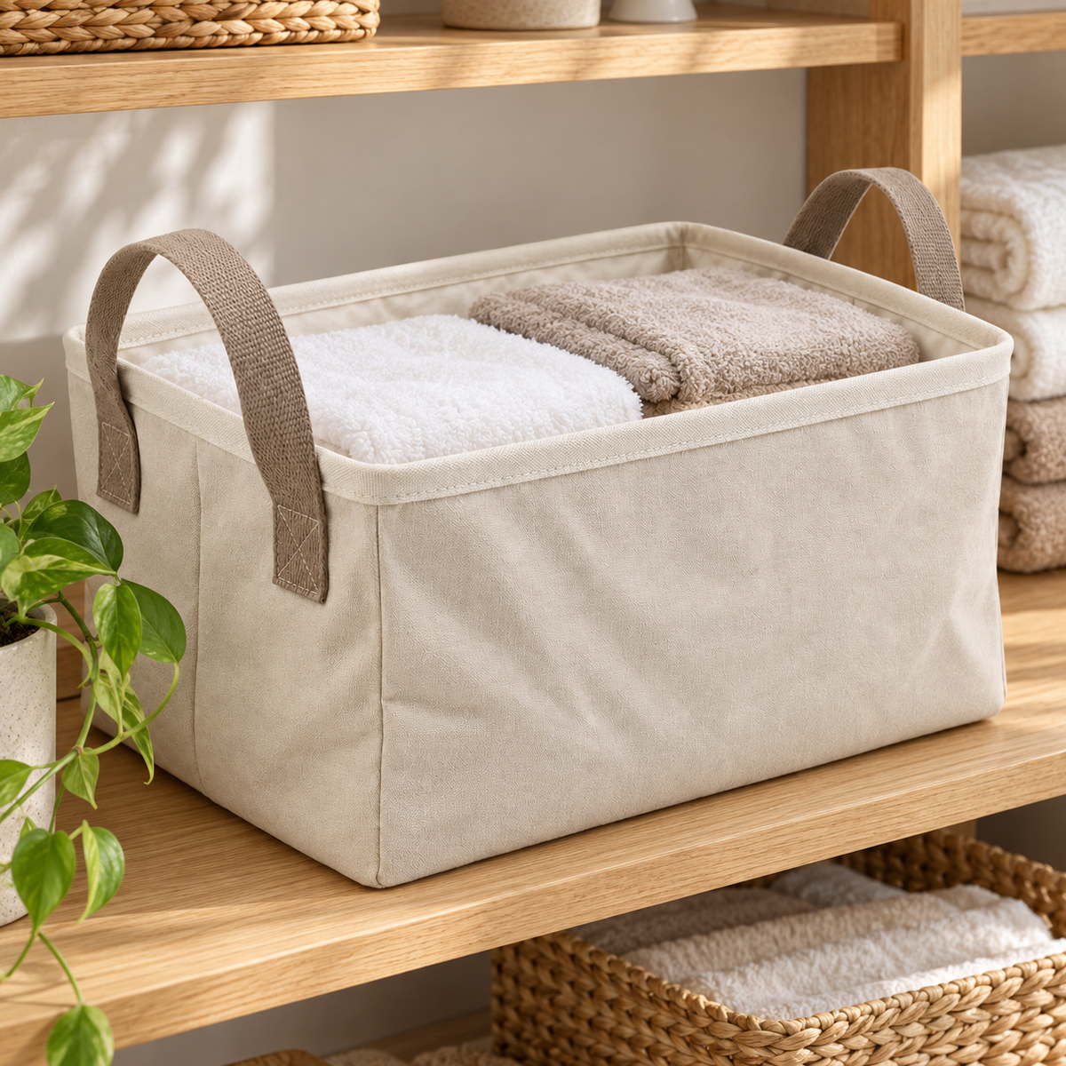 Livesoare Open-Top Fabric Storage Basket with Dual Handles