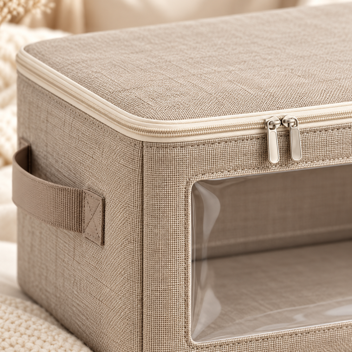 Livesoare Fabric Storage Bag with Clear Window & Zippered Lid