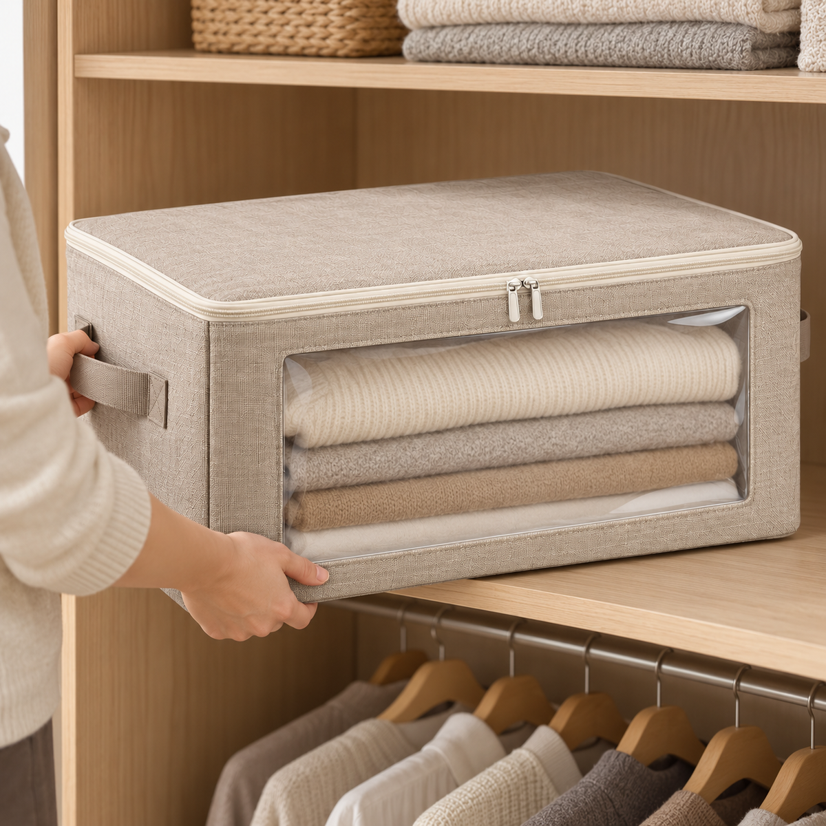 Livesoare Fabric Storage Bag with Clear Window & Zippered Lid
