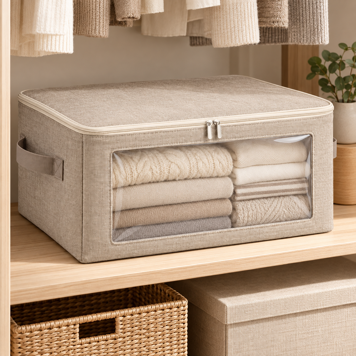 Livesoare Fabric Storage Bag with Clear Window & Zippered Lid