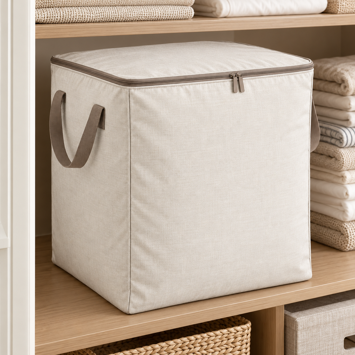 Livesoare Fabric Home Storage Bag with Zippered Lid & Side Handles