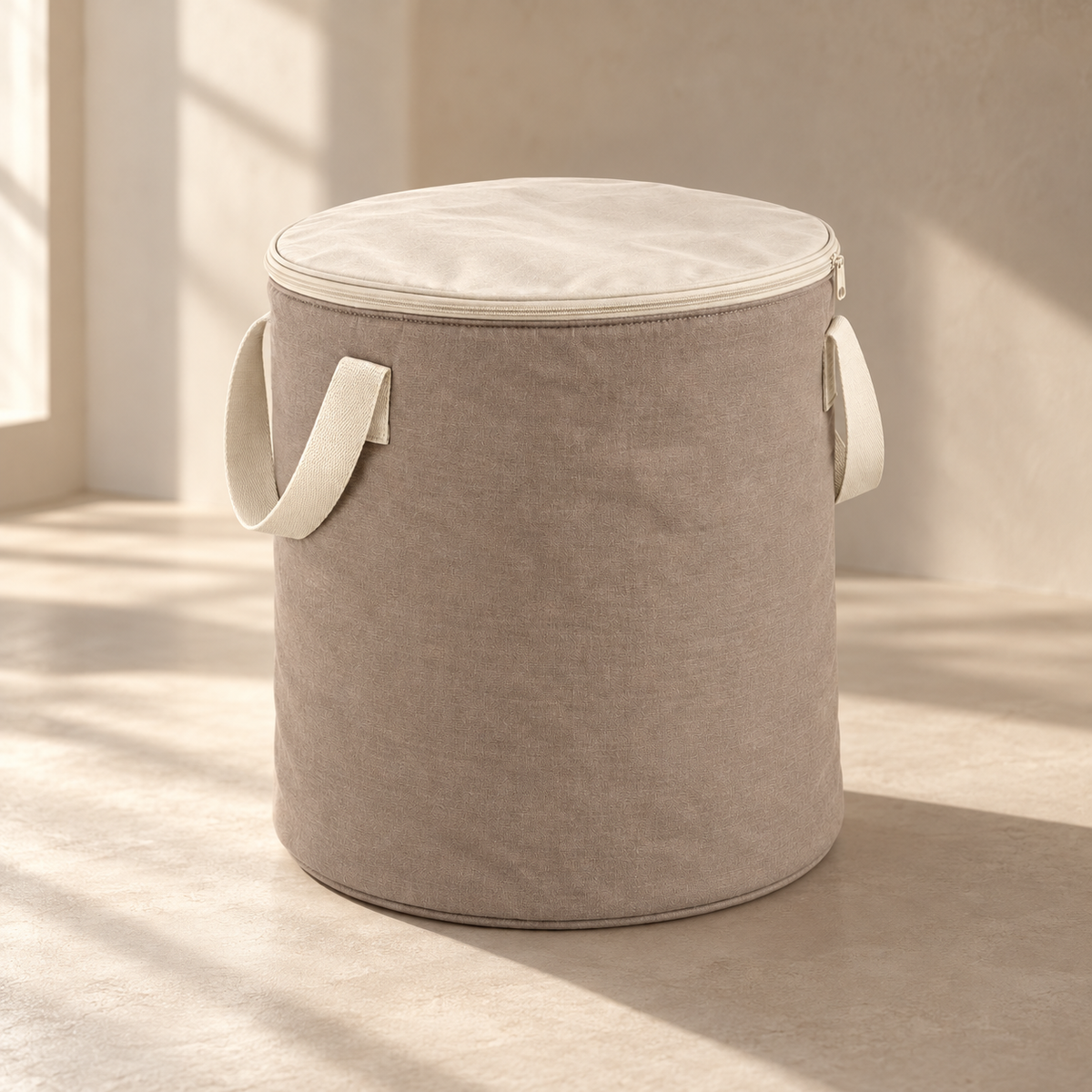 Livesoare Round Fabric Storage Bag with Zippered Lid & Side Handles