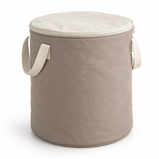 Livesoare Round Fabric Storage Bag with Zippered Lid & Side Handles