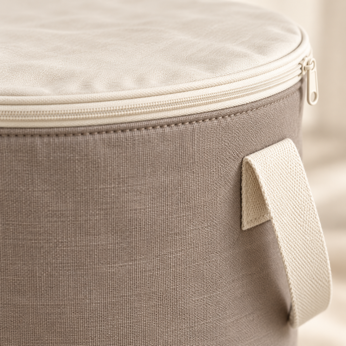 Livesoare Round Fabric Storage Bag with Zippered Lid & Side Handles