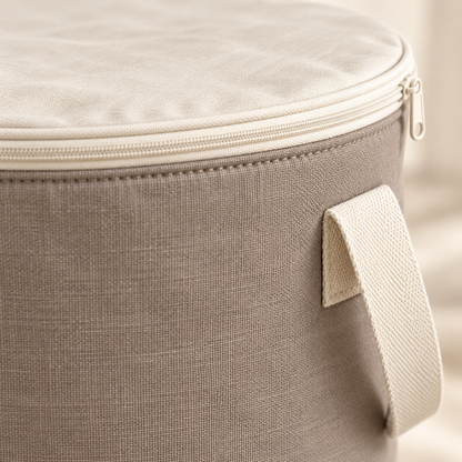 Livesoare Round Fabric Storage Bag with Zippered Lid & Side Handles