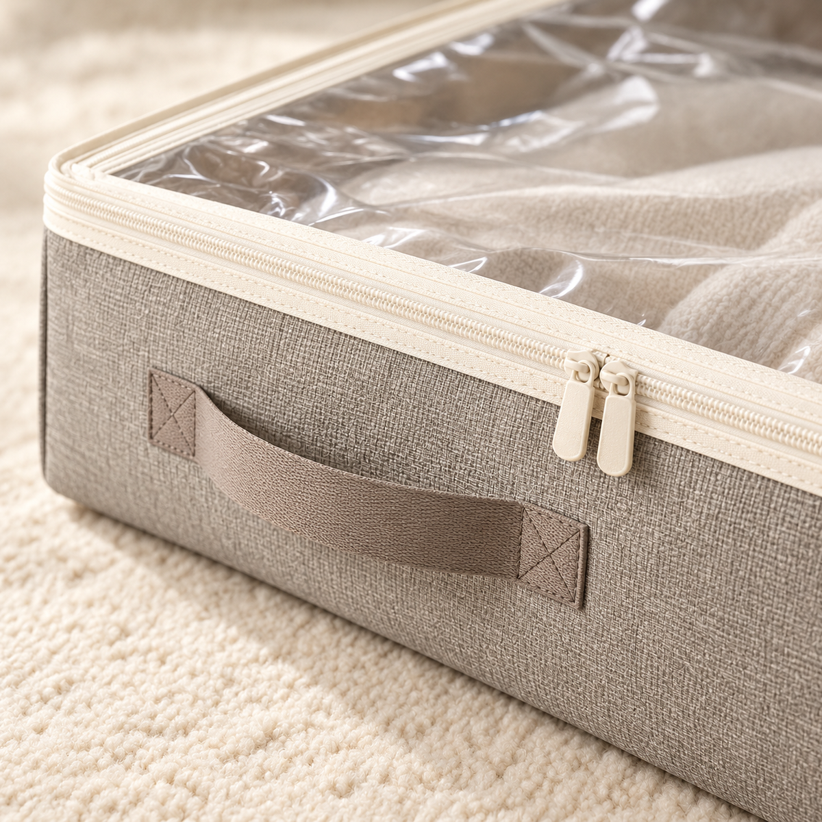 Livesoare Under-Bed Fabric Storage Bag with Clear Top & Dual Handles