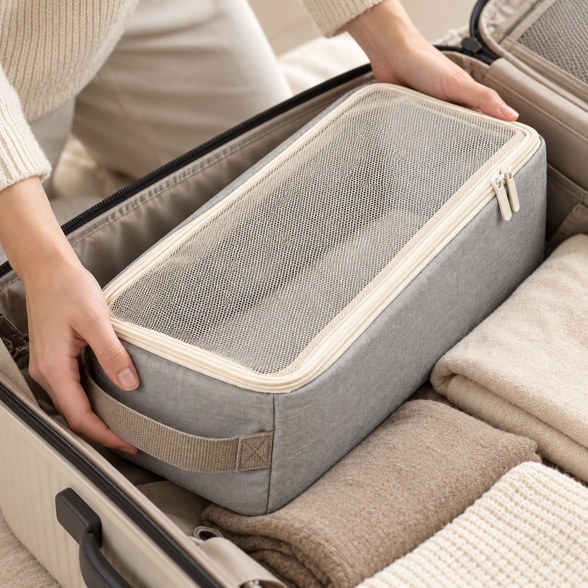 Livesoare Mesh-Top Travel Packing Organizer Bag with Side Handle