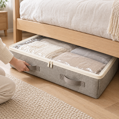 Livesoare Under-Bed Fabric Storage Bag with Clear Top & Dual Handles