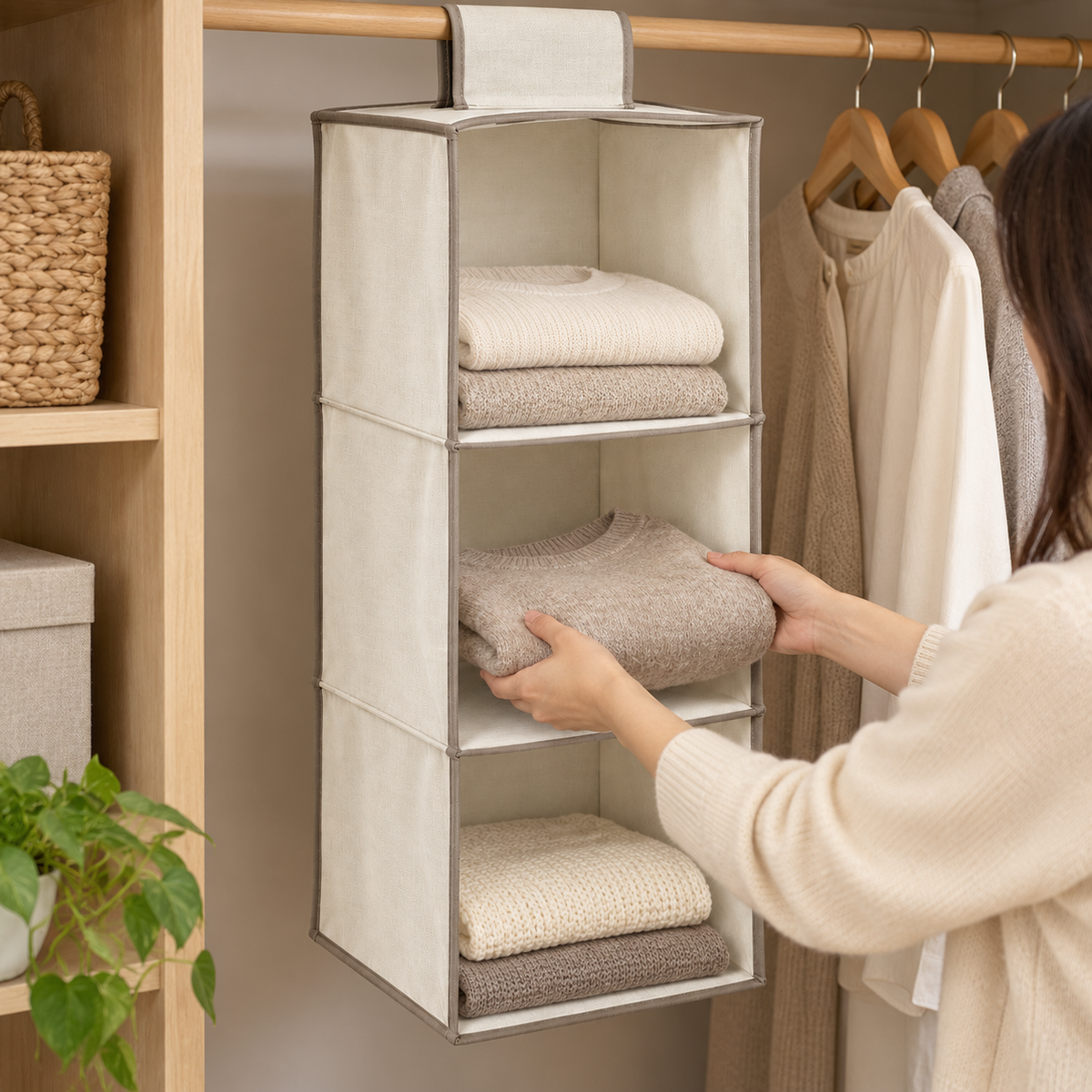 Livesoare 3-Tier Hanging Closet Organizer with Open Compartments