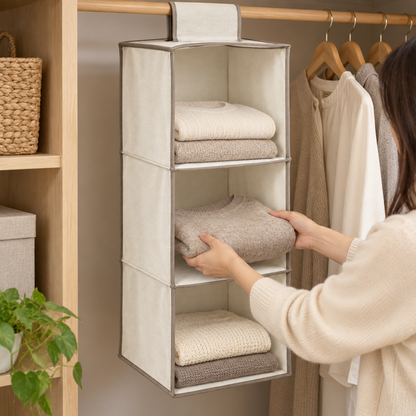 Livesoare 3-Tier Hanging Closet Organizer with Open Compartments