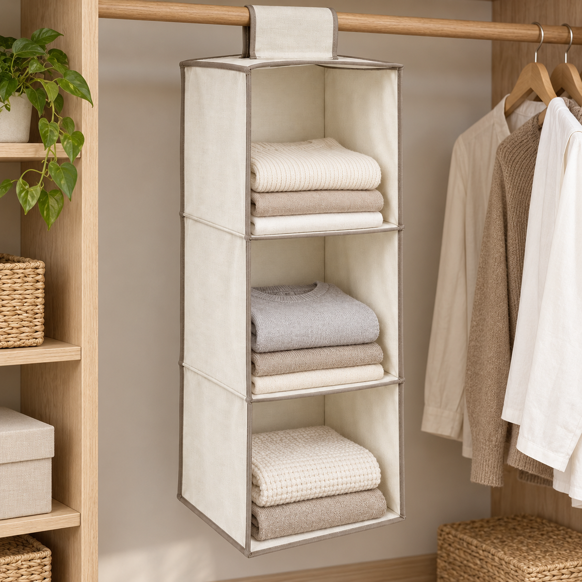 Livesoare 3-Tier Hanging Closet Organizer with Open Compartments