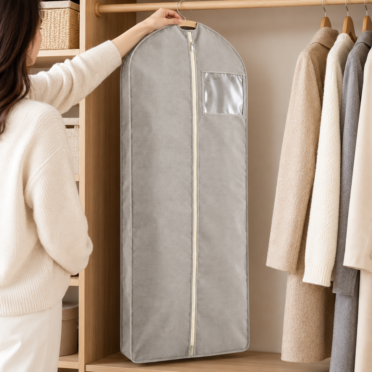 Livesoare Hanging Garment Storage Bag with Front Zipper & Clear Window