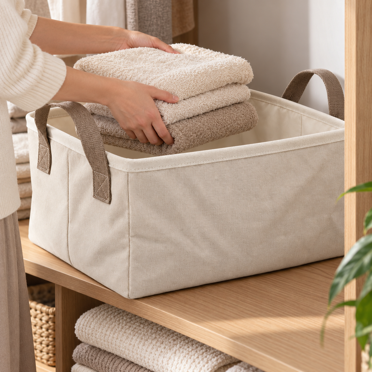 Livesoare Open-Top Fabric Storage Basket with Dual Handles