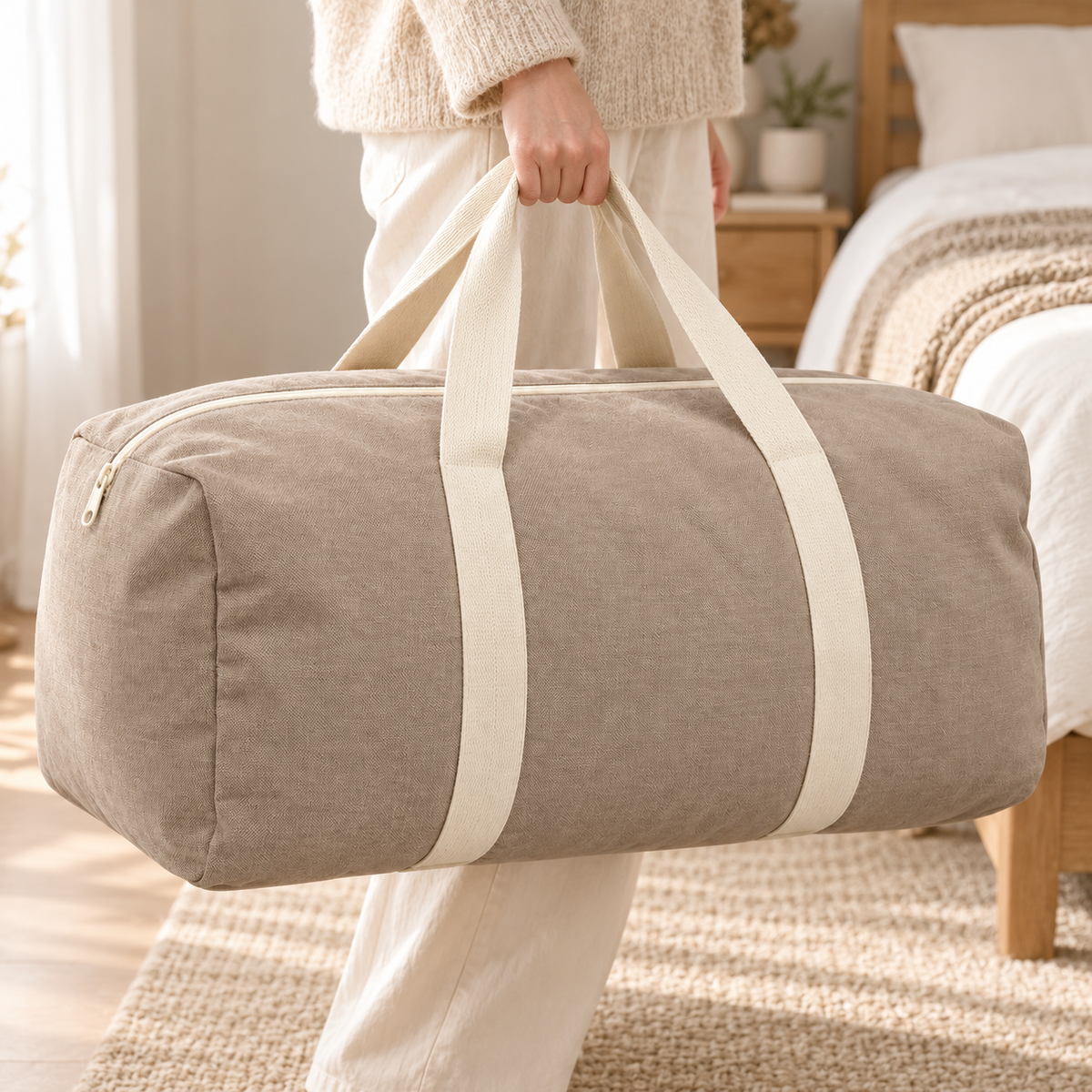 Livesoare Carry-Handle Fabric Storage Bag with Zipper Closure